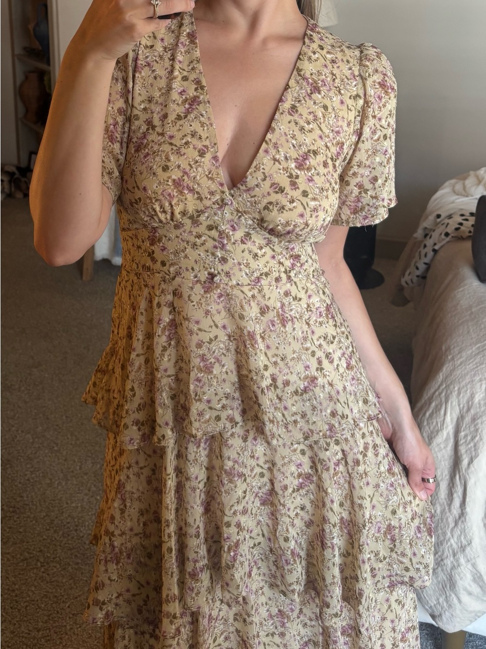 Astr Floral Tiered Maxi Dress in Cream and Dusty Pink - Picture 2 of 2
